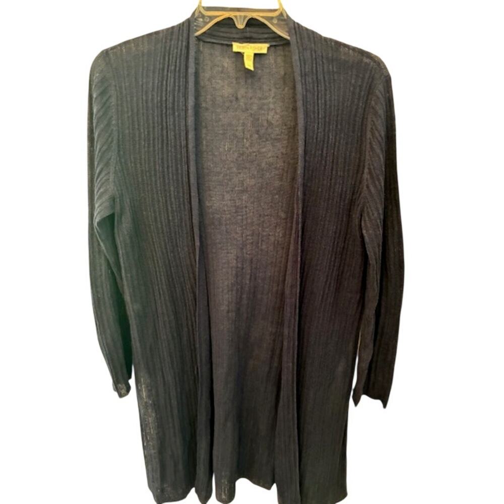 Eileen Fisher Organic Linen Cotton Open‎ Front Long Cardigan Navy Small